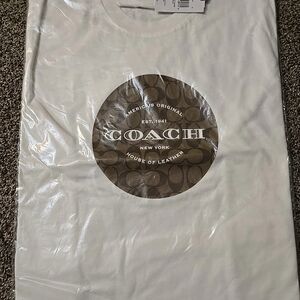 Coach White Tee with Brown Logo